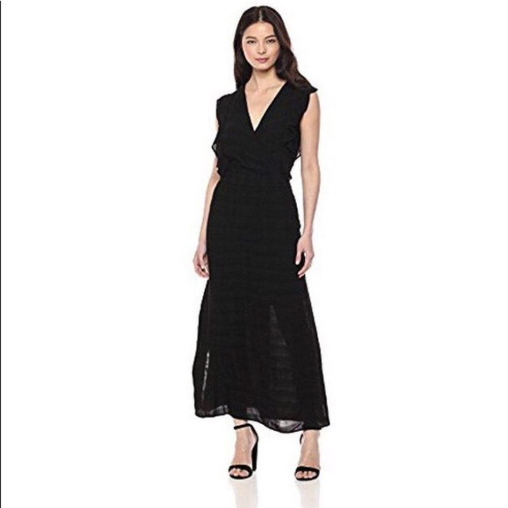 Michael Stars plisse ruffle maxi dress black